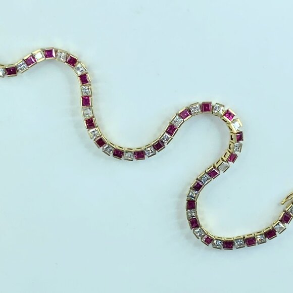 14K yellow gold 4.8ct natural Ruby tennis bracelet 8.25" 10.9g 8.25" JR421 - Picture 8 of 10